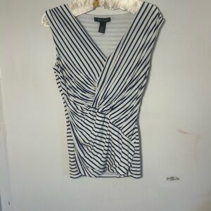 White House Black Market Navy and White Twist Front Top